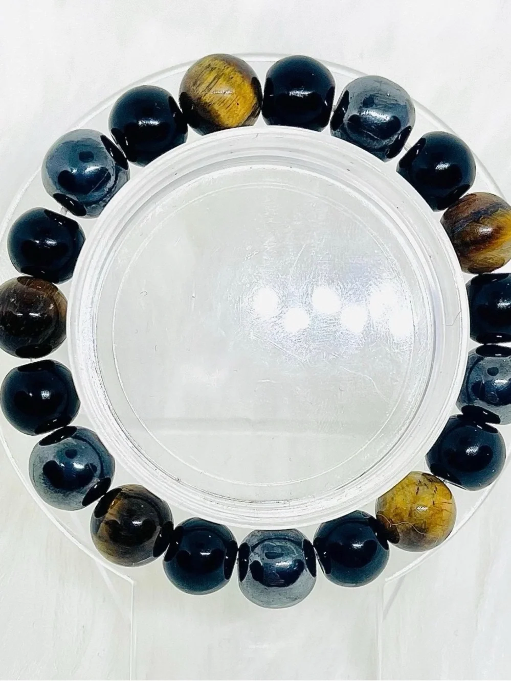 Multicolor Beaded Stretch Bracelet - Black, Gold, Silver